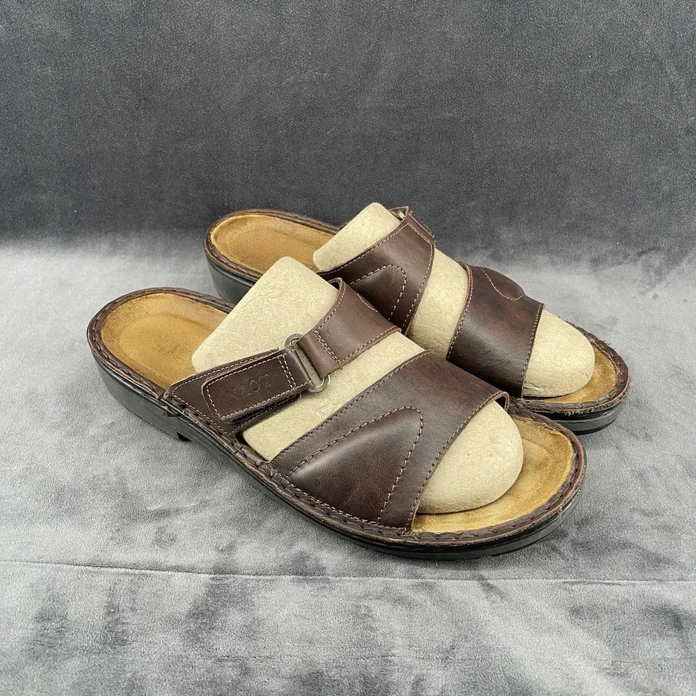 Naot Brown Leather Slide Sandals Men's EU 42 US 9 Adjustable Comfort